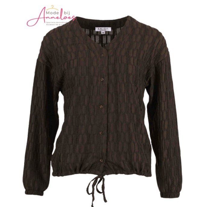 Enjoy Blouse Vhals 183633 Stuctuur 581  Donker bruin